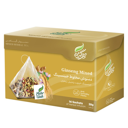 دمنوش گیاهی جینسینگ مهرگیاه بسته 14 عددی